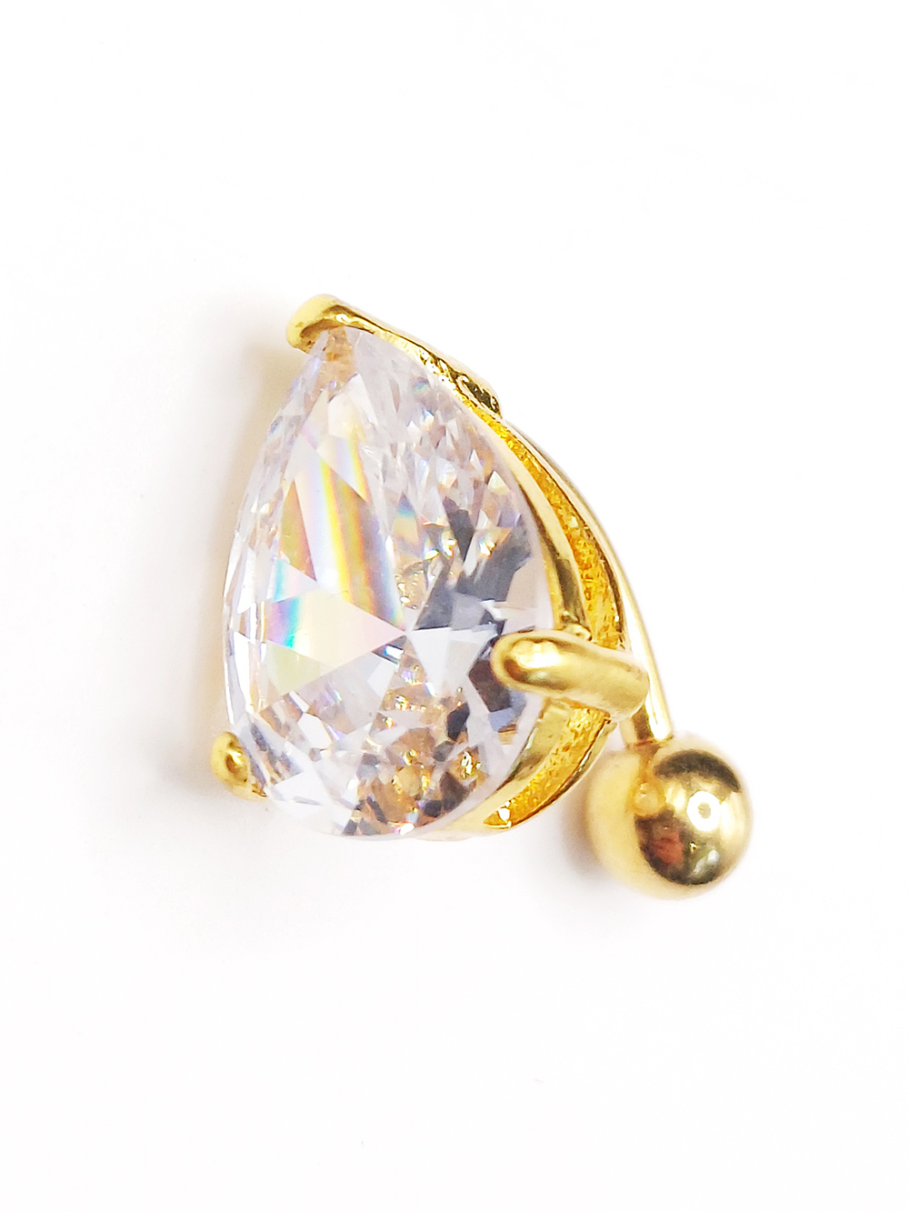 Украшение для пирсинга пупка " Слеза" с большим прозрачным кристаллом. Медицинская сталь