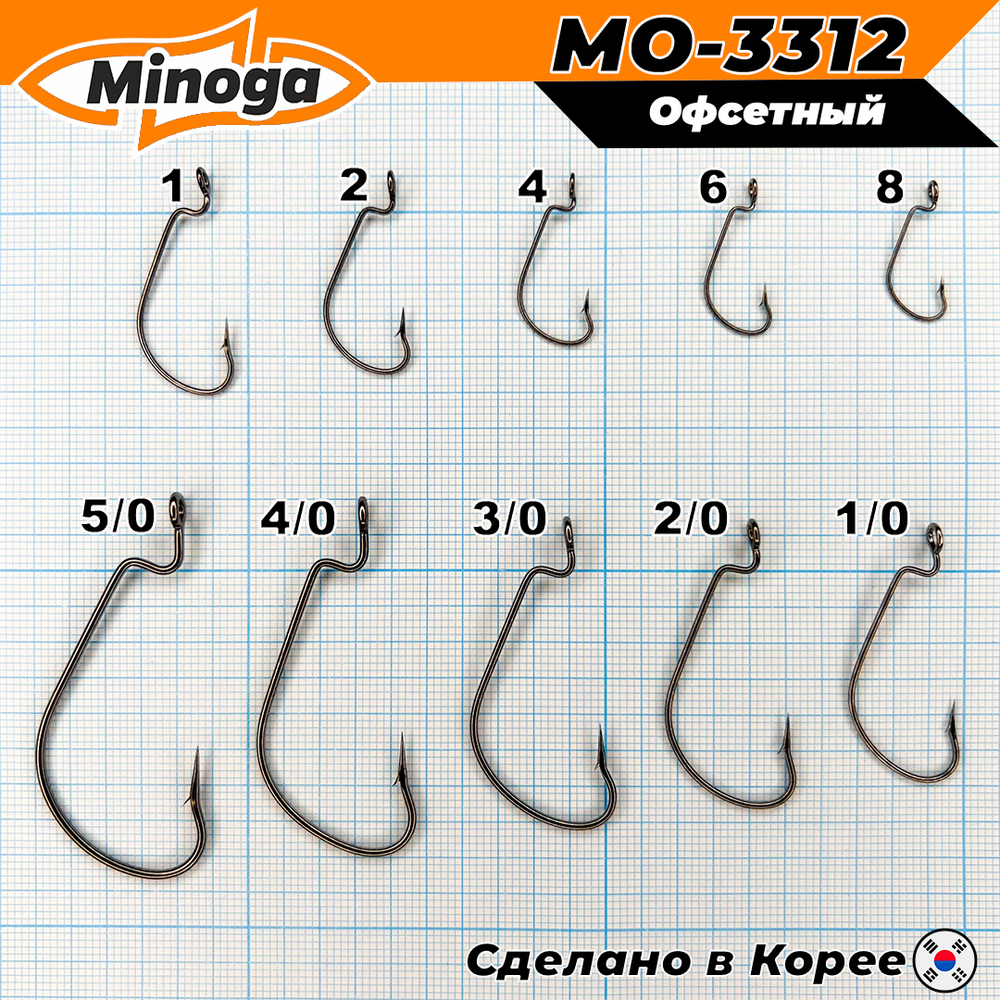Офсетник MO-3312 №1 (2 уп по 5шт) Комплект крючков Minoga