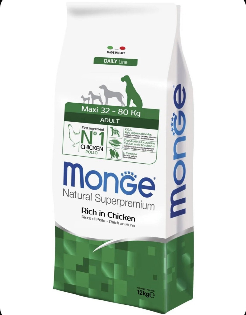 Monge Dog Maxi корм для взрослых собак крупных пород, курица 12 кг