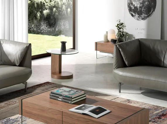 Журнальный столик Angel Cerda 2036, Ø60 см, стекло, орех