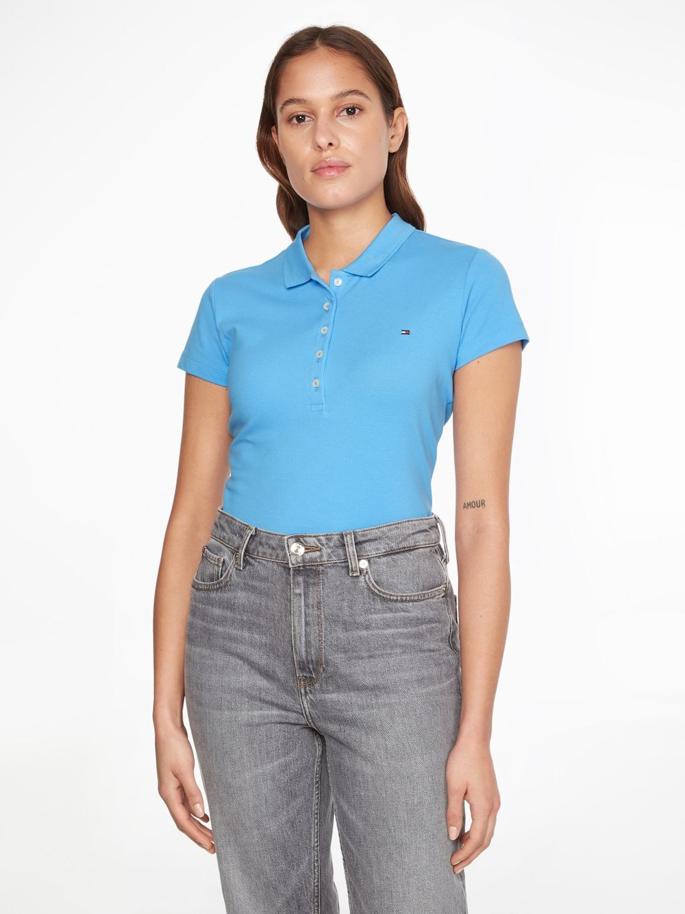 Женское поло Tommy Hilfiger Short Sleeve Slim Polo - hydrangea blue