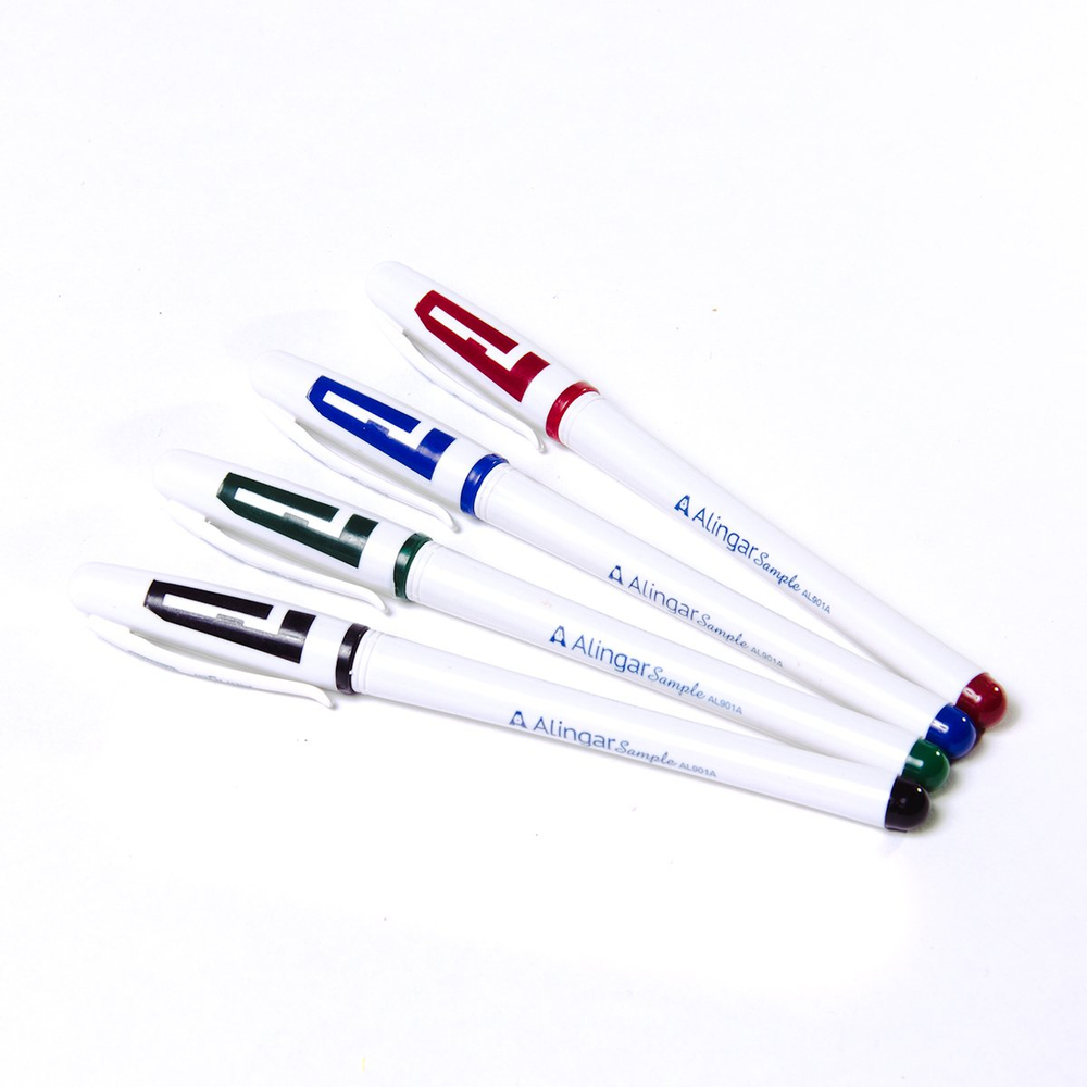 Набор гелевых ручек Alingar, 4 цвета, 0,55мм, резиновый грип, белый, круглый пластиковый корпус, ПВХ чехол, европодвес