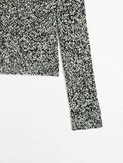 Massimo Dutti Свитер из трикотажа с текстурой Nep - Limited Edition, бело-черный