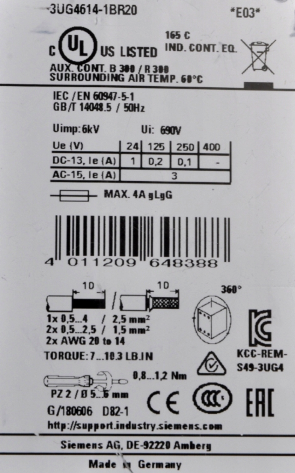 Реле контроля Siemens 3UG4614-1BR20  SIEMENS.