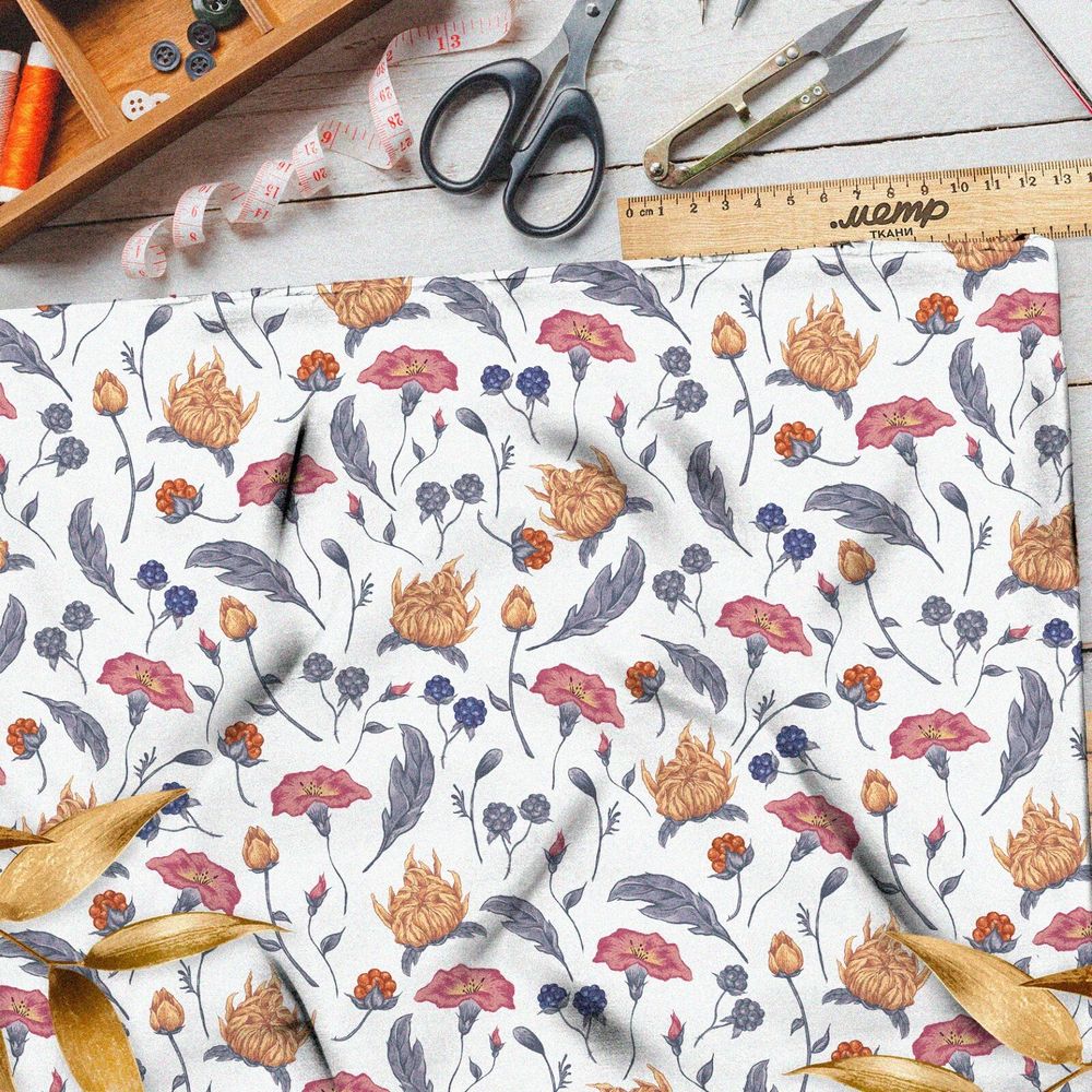 Ткань лен красочная нежная флористика