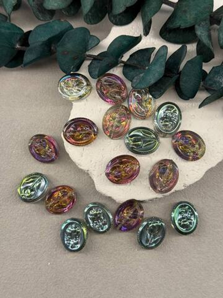 Стеклянные бусины 14*18 мм "Камея" хамелеон, 4 штуки