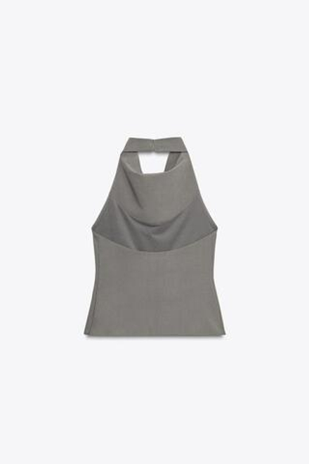 ZARA ТОП ХАЛТЕР С ОТКРЫТОЙ СПИНОЙ, ЗЕЛЕНОВАТЫЙ