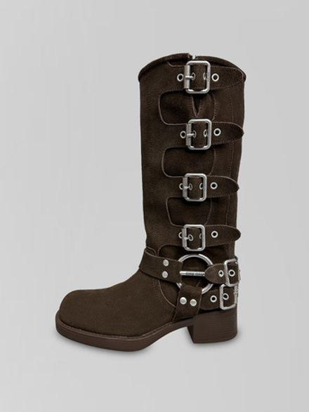 Сапоги FE33-4 замшевые с ремешками по всей длине