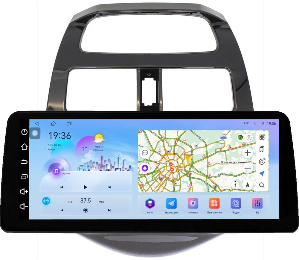 Магнитола для Chevrolet Spark M300 2009-2022, Ravon R2 (рамка глянцевая) - FarCar монитор 12.3" 2K QLED на Android 14, TS10, CarPlay, 4G SIM-слот