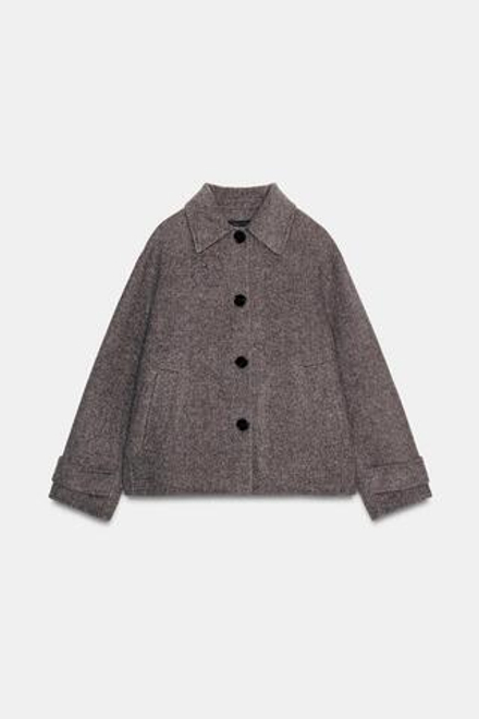 ZARA КОРОТКОЕ ПАЛЬТО ИЗ ШЕРСТИ, РЫЖЕВАТО-КОРИЧНЕВЫЙ