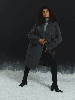 Шуба женская чебурашка тедди экомех, графитовая, SilverFox (арт. 1188-101)