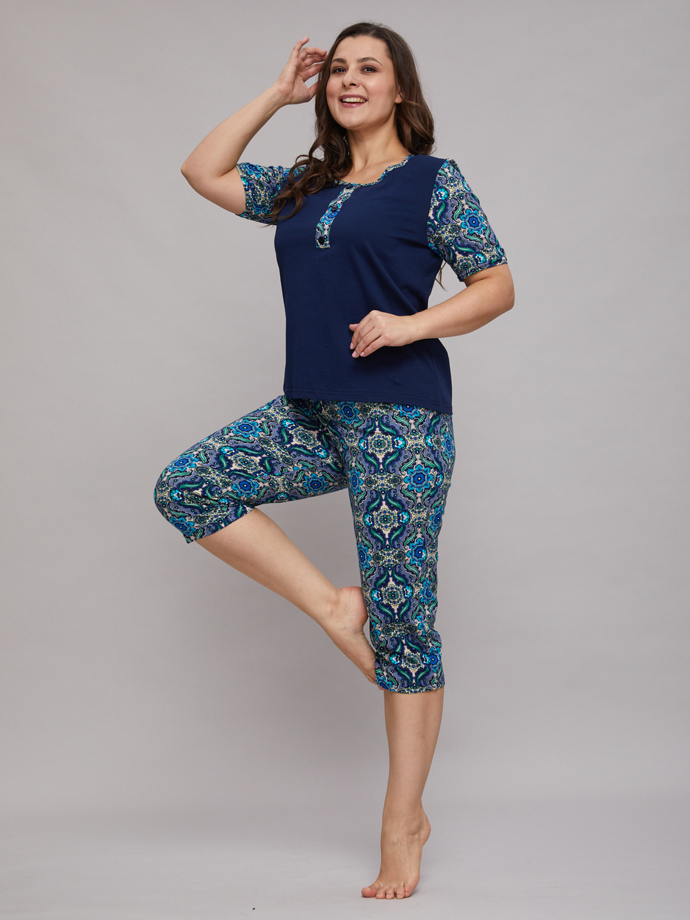 Футболка Ф-063Х/тсиний-зеленарабеска