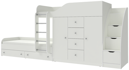 Кровать двухъярусная КарИВи Астра 6 с лестницей Комод КарИВиом Белый  Белый