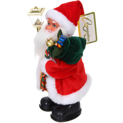 Дед Мороз музыкальный 30 см в красной шубе с фонарем, микс (работает от 3*АА - в комплект не входят)