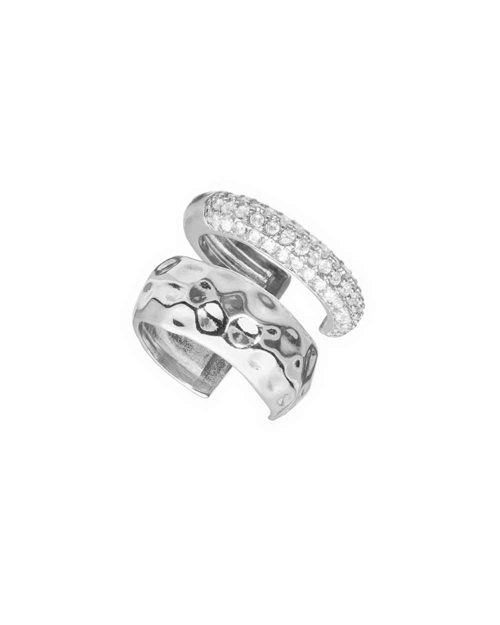 Двойная серьга-кафф с цирконами, серебро