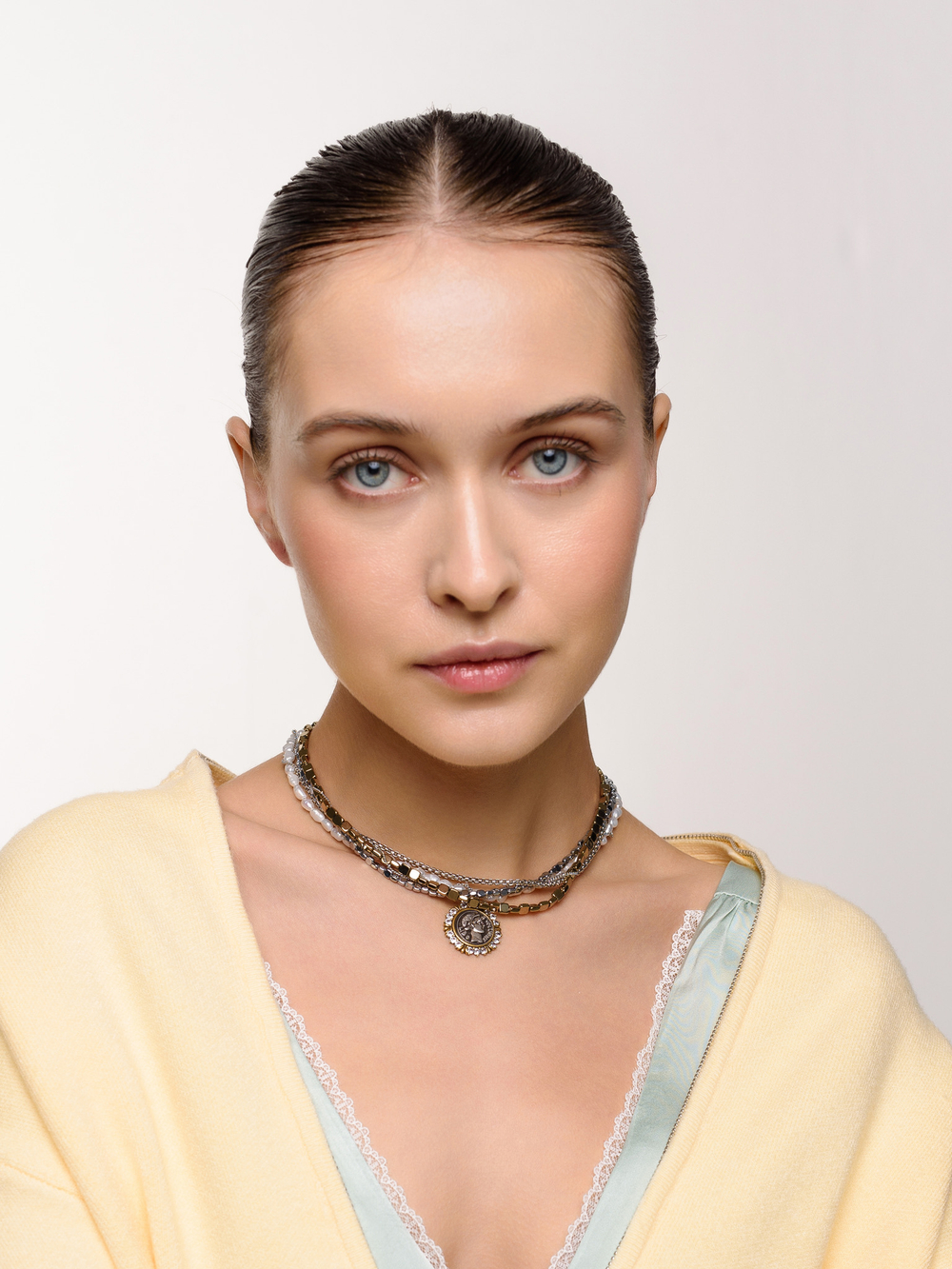 Колье "Pearl hematite coin bicolor"