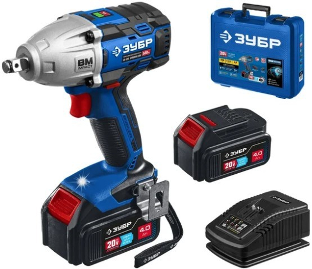 Гайковерт аккумуляторный ЗУБР GB-500-42 Т7 2 АКБ (4 А·ч), бесщеточный кейс, Профессионал GB-500-42