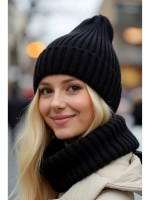 шапка вязаная теплая зимняя с отворотом стильная