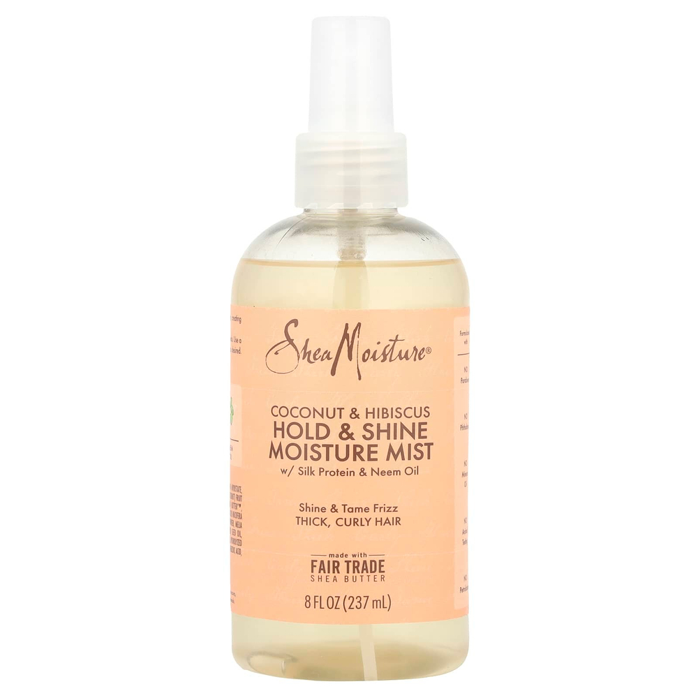 SheaMoisture, увлажняющий спрей для волос, для фиксации и придания блеска, с протеинами шелка и маслом нима, кокосом и гибискусом, 237 мл (8 жидк. унций)
