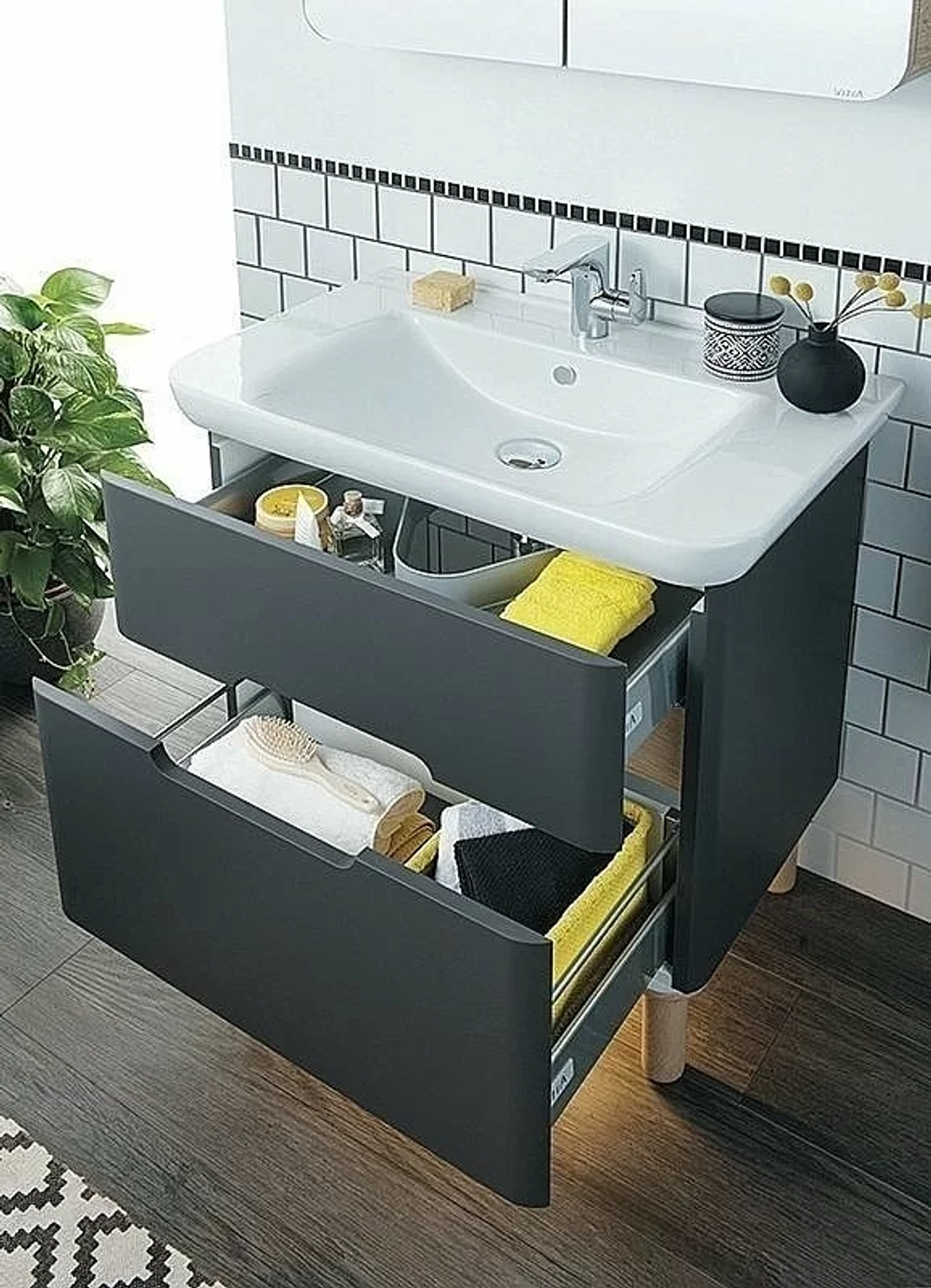 Тумба с раковиной Vitra Sento 65 матовый антрацит