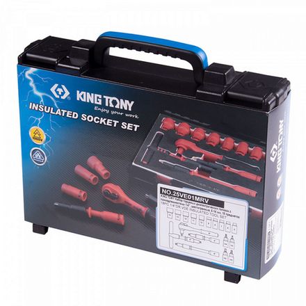 Цена на KING TONY (25VE01MRV) Набор торцевых диэлектрических головок с принадлежностями 1/4", шестигранные, 5-14 мм, 18 предметов