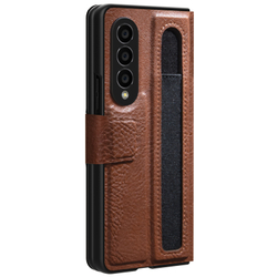 Кожаный чехол коричневого цвета для Samsung Galaxy Z Fold 4 5G, серия Aoge Leather от Nillkin (с эластичным карманом для хранения S-pen)
