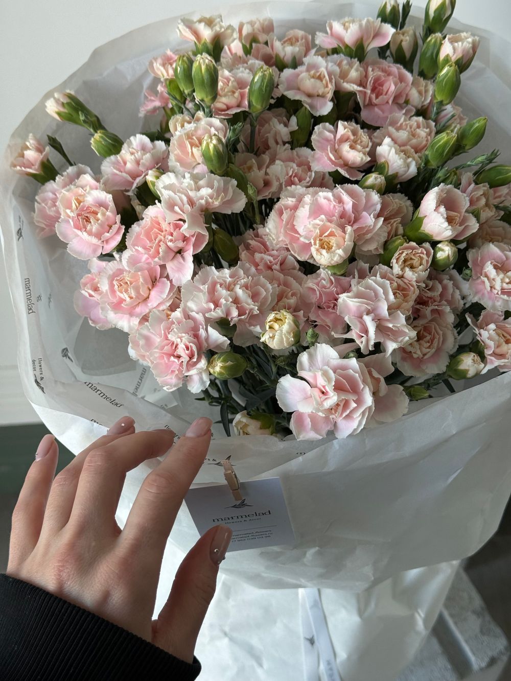 Моно букет из кустовых диантусов в нежно розовом оттенке 35 шт