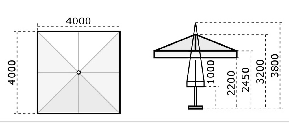 Зонт профессиональный телескопический 4х4 м Scolaro Capri Dark, антрацит, слоновая кость