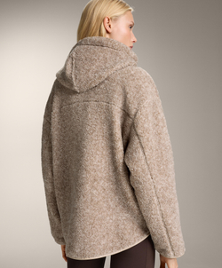 Oysho Куртка из искусственной овчины с капюшоном, серо-коричневый меланж