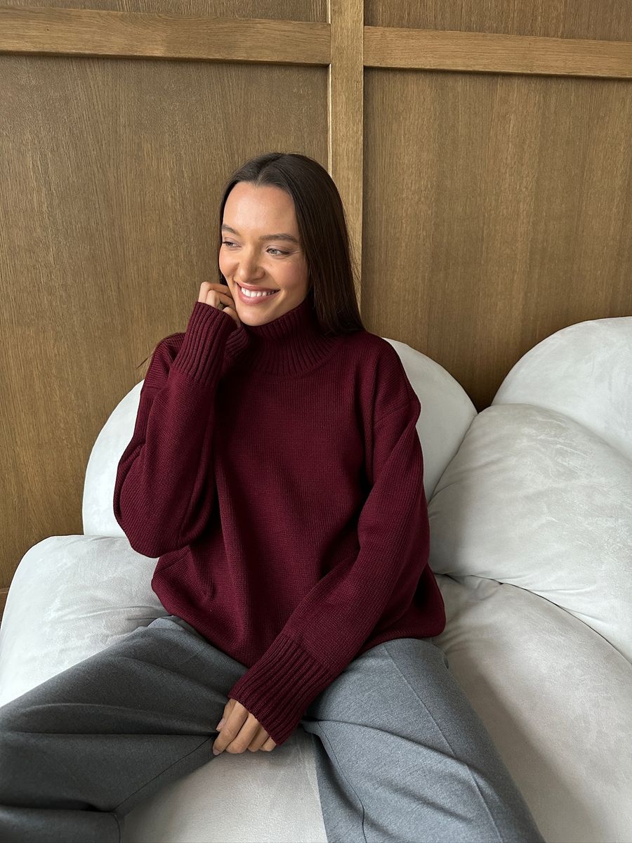 Свитер из шерсти мериноса OVER темно-бордовый