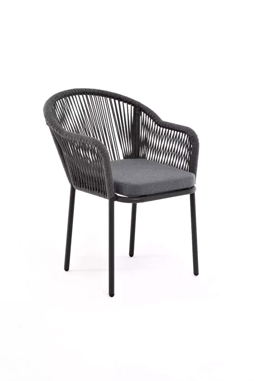 "Лион" стул плетеный из роупа, каркас алюминий серый (RAL7022) муар, роуп серый круглый, ткань серая 017