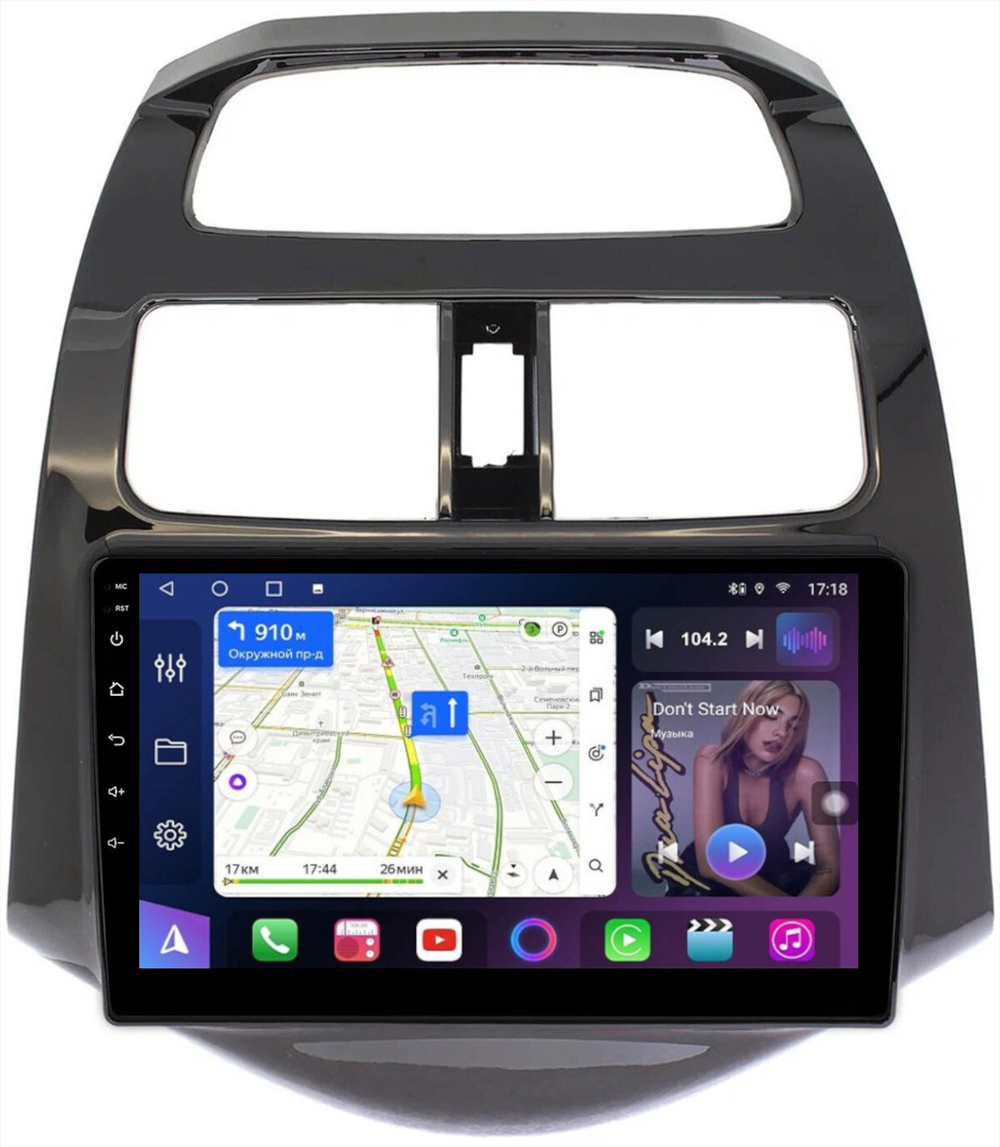 Магнитола для Chevrolet Spark M300 2009-2022, Ravon R2 (рамка глянцевая) - FarCar 3039GL монитор 9" QLED на Android 13, 8-ядер, CarPlay, 4G SIM-слот