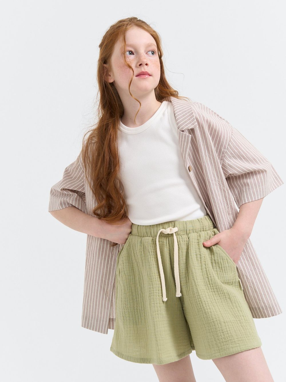 Юбка-шорты муслиновая "Шалфей" 7+