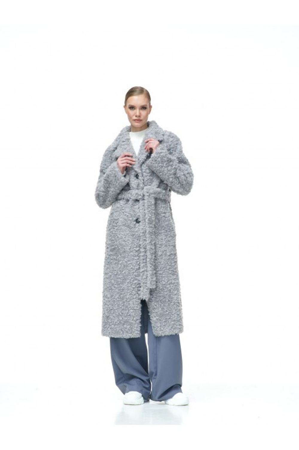 Пальто женское чебурашка из шерсти мериноса, голубая, SilverFox