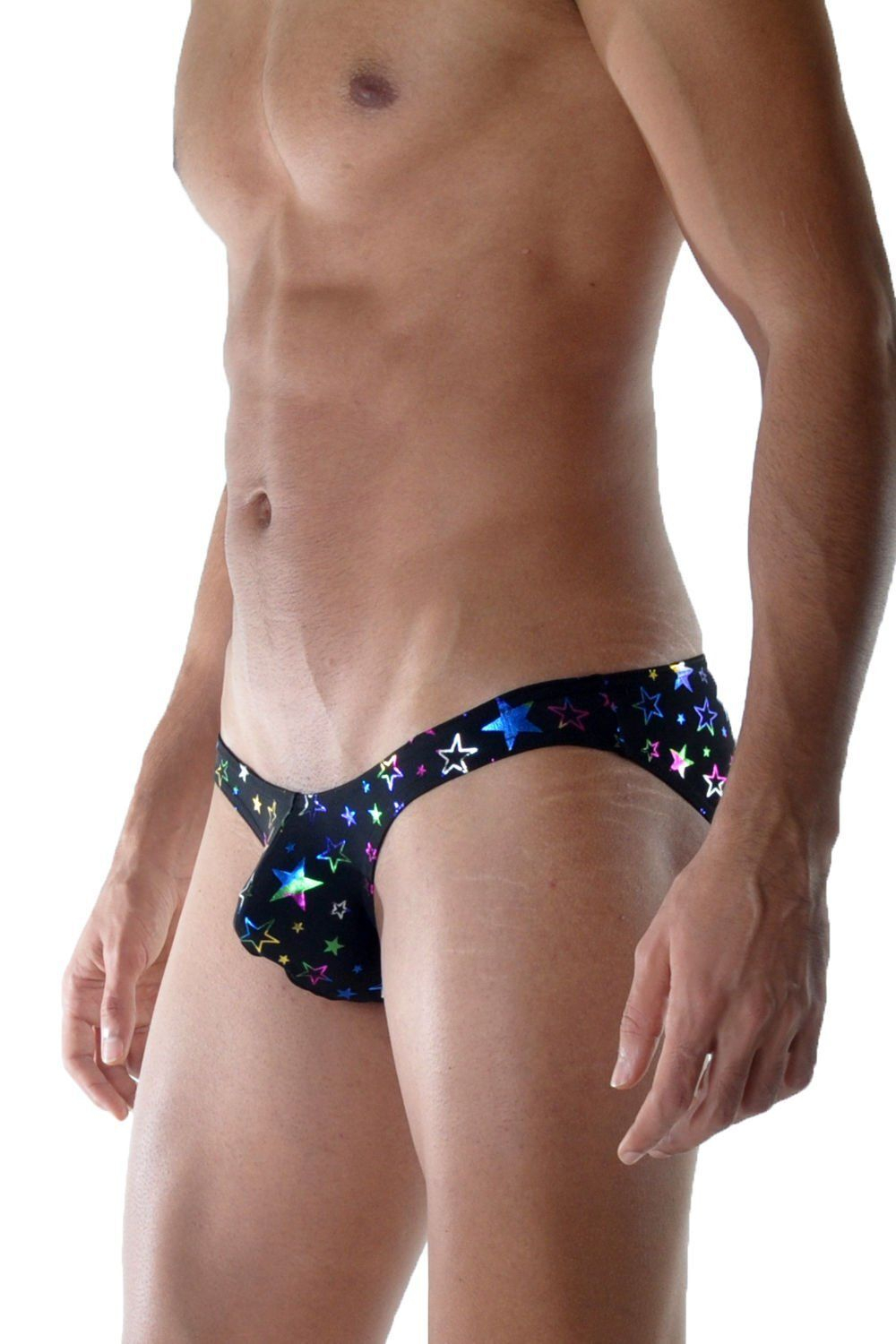 Сексуальные мужские трусы-слипы с разноцветными звездами (Размер: S) (Цвет: черный)