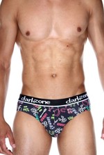 Темно-синие трусы-брифы с принтом в виде цветных надписей (Размер: L) (Цвет: темно-синий)