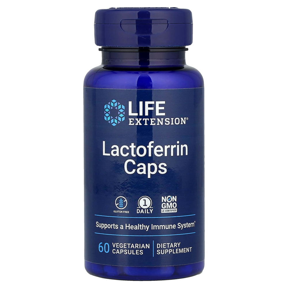 Life Extension, лактоферрин в капсулах, 60 вегетарианских капсул (300 мг в 1 капсуле)
