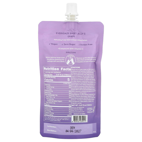 Everydaze, Sweet Jelly C, желе из конжака на растительной основе, виноград, 150 мл (5,07 жидк. Унции)