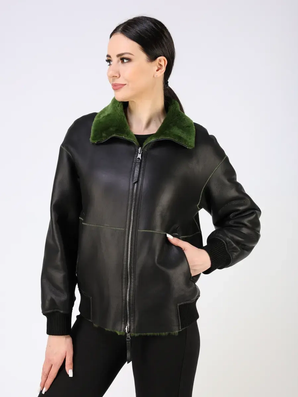 Двусторонняя дубленка зимняя шуба укороченная