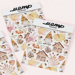 Ткань атлас осенние листья гномы дома