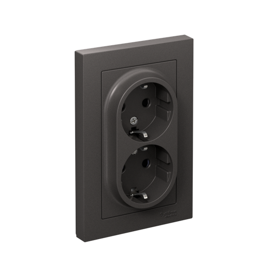 Розетка двойная AtlasDesign с заземл. со шторками 16А в сборе базальт SE ATN001426