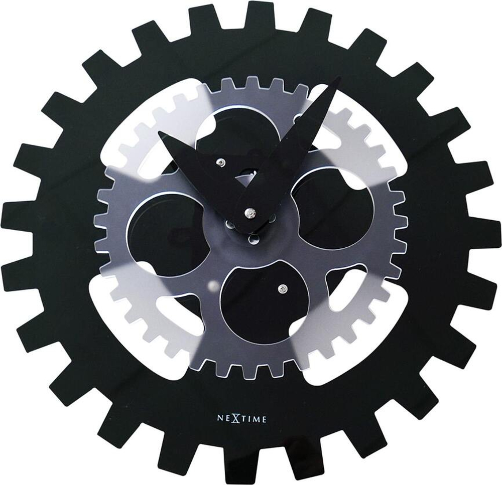 Настенные часы NeXtime Moving Gears, пластик, 35 см, чёрные