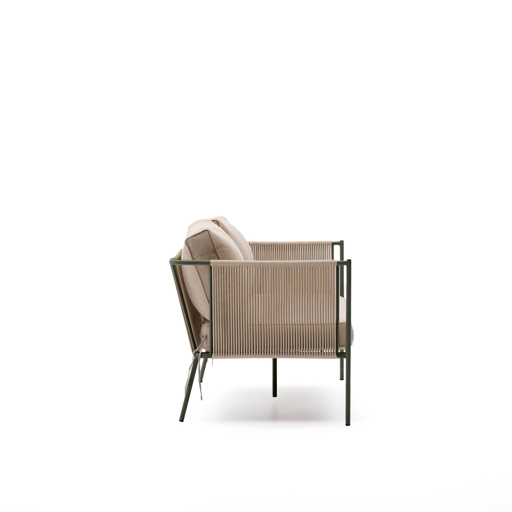 Уличный 2-х местный диван Zivia из веревки цвета экрю и стали зеленого цвета