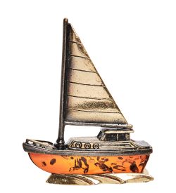 Народные промыслы AM-1807 Фигурка «Яхта» (латунь, янтарь)