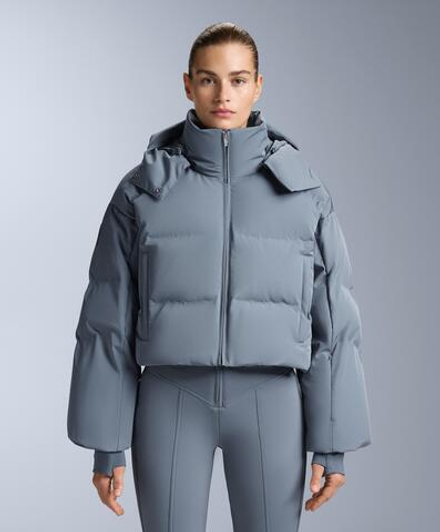 Oysho Легкий водонепроницаемый короткий пуховик Minardi Piume SKI, серо-голубой