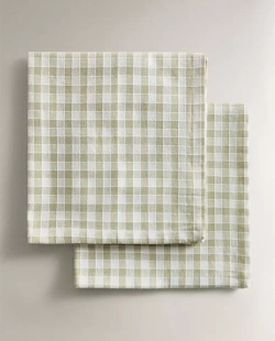 ZARA HOME САЛФЕТКИ ИЗ ХЛОПКА В КЛЕТКУ (НАБОР ИЗ 2 ШТ.), ЗЕЛЕНЫЙ