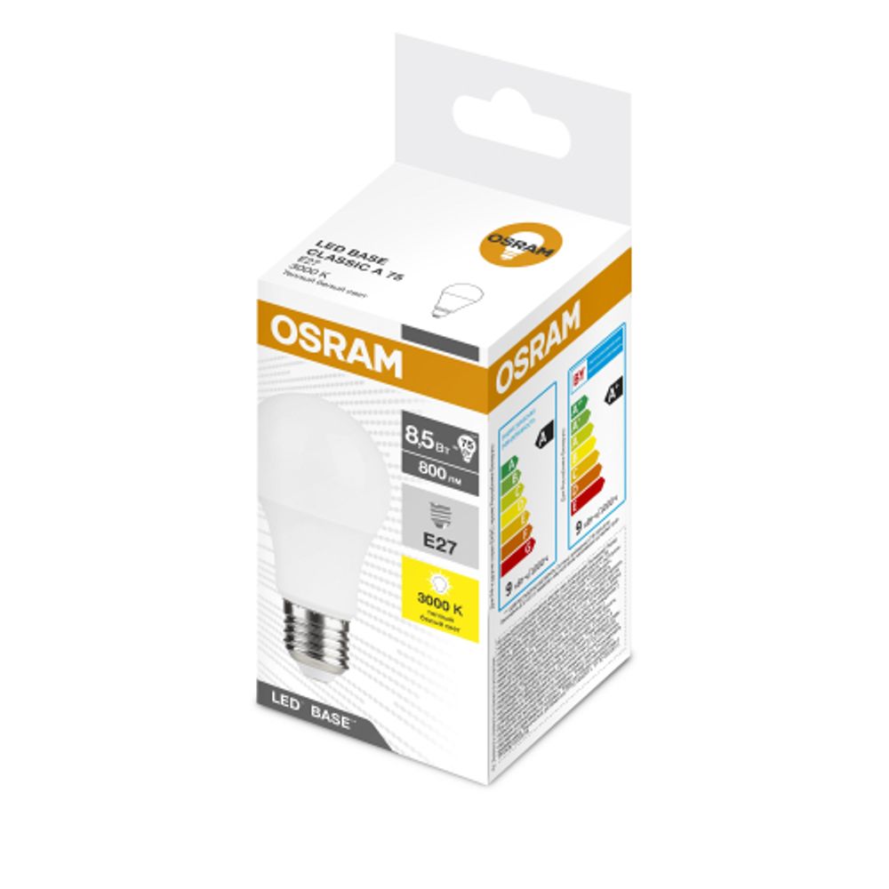 Лампочка светодиодная Osram LED Base A75 8,5Вт 3000К Е27 / E27 груша матовая теплый белый свет | Osram