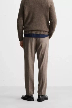 ZARA ШЕРСТЯНЫЕ БРЮКИ С РЕЛЬЕФНЫМ УЗОРОМ, СЕРО-КОРИЧНЕВЫЙ