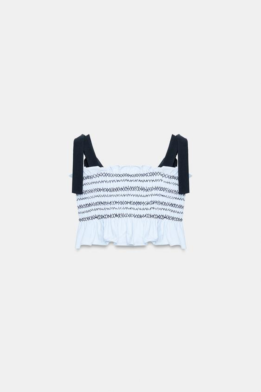 ZARA ТОП С ЗАВЯЗКАМИ И ЖАТКОЙ, СИНИЙ/БЕЛЫЙ