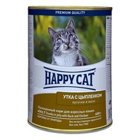 Влажный корм Happy Cat для кошек, Кусочки утки и цыпленка в желе, Банка 400 г